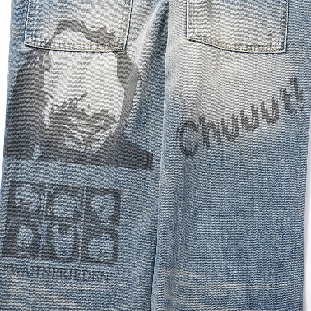 SAINT OF MICHAEL Fashion Streetwear Best Quality Vintage Hole Printed Jeans Casual Loose Zipper Trousers Pants For Men Woman