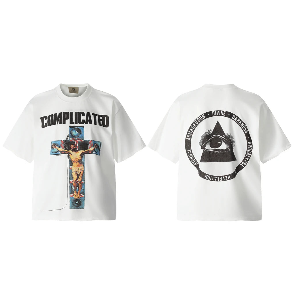 SAINT OF MICHAEL 1:1 Japanese Style Streetwear Fashion Printed Tee Loose Oversized Tops 100%Cotton Vintage T Shirt For Men