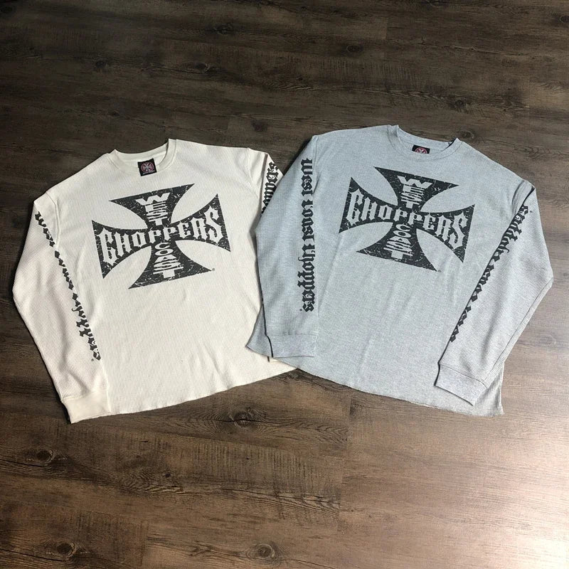 SAINT OF MICHAEL 1:1 Best Quality Streetwear Waffle Printed Tee Loose Oversize Long Sleeves Tops Vintage T Shirt For Men