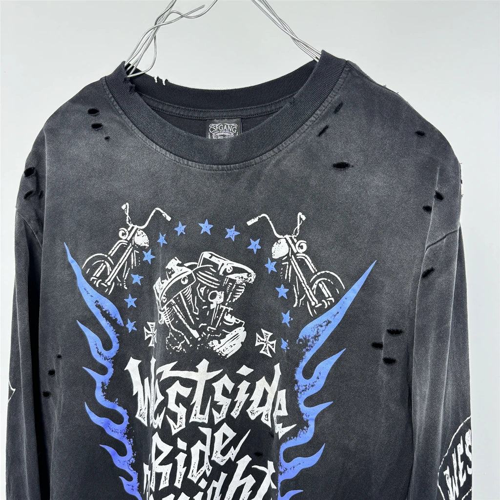 SAINT OF MICHAEL 1:1 American Style Streetwear Long Sleeves Tee Loose Oversized Casual Tops Vintage Clothing T Shirt Men