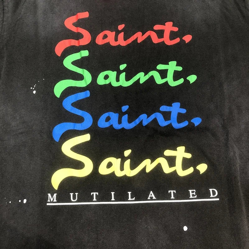 SAINT Of MICHAEL 1:1 Fashion American Style Streetwear Vintage Clothing Casual Tops Oversized Tee Loose Summer T Shirt Men