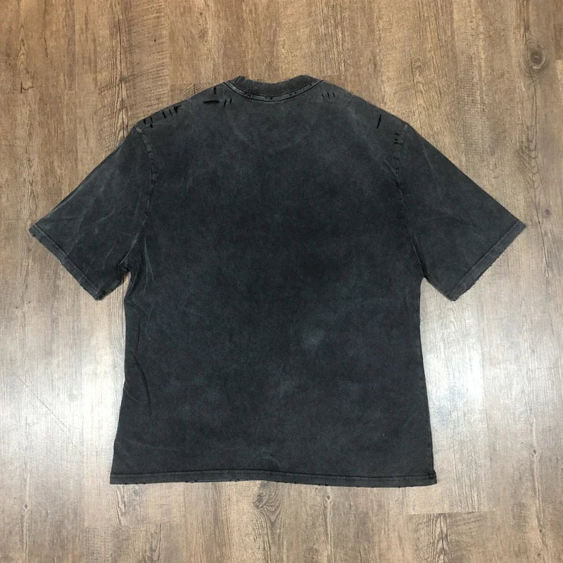 SAINT OF MICHAEL Fashion American Style Streetwear Vintage Hole Tee Casual 100%Cotton Loose Oversized Tops Summer T Shirt Men