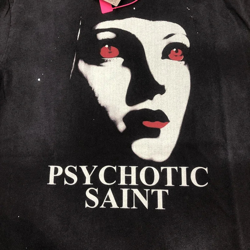 SAINT Of MICHAEL 1:1 American Style Best Quality Vintage Printed Tee Loose 100%Cotton Tops Oversized T Shirt For Men