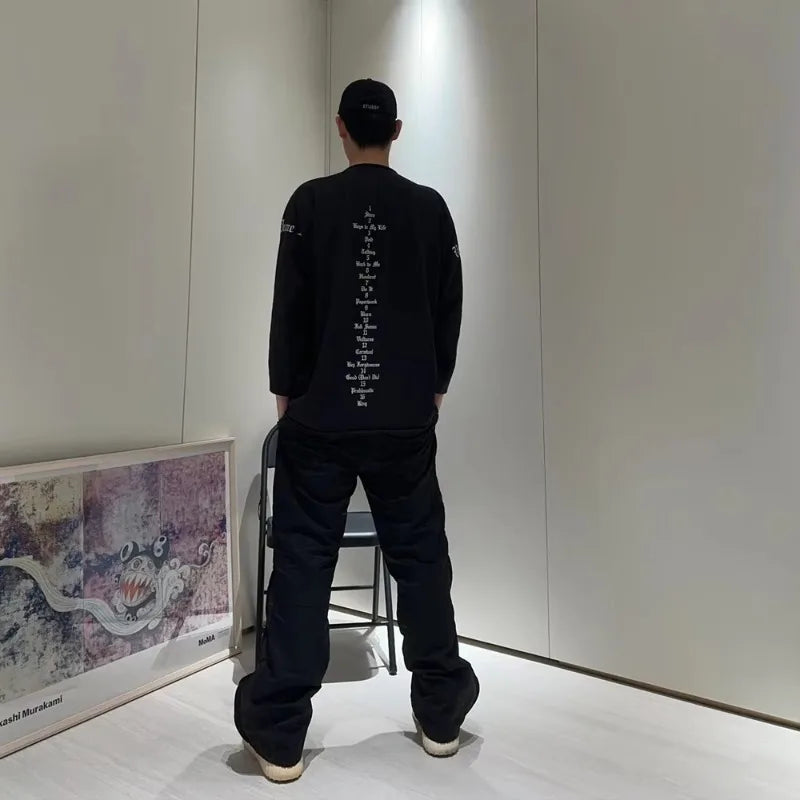 SAINT OF MICHAEL YE Vultures DONDA Kanye Quality Printed Long Sleeves 100%Cotton Casual Loose Oversized Tops T Shirt For Men