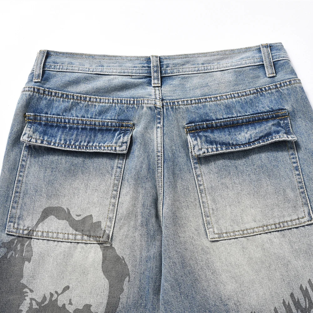 SAINT OF MICHAEL Fashion Streetwear Best Quality Vintage Hole Printed Jeans Casual Loose Zipper Trousers Pants For Men Woman