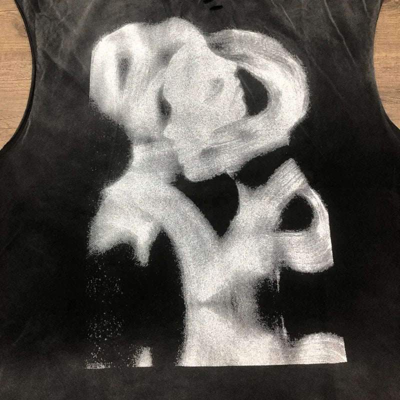 SAINT OF MICHAEL Best Quality IMPRESSION OF LOVE Vintage Clothing Hole Printed Loose 100%Cotton Tops Oversized Vest For Men