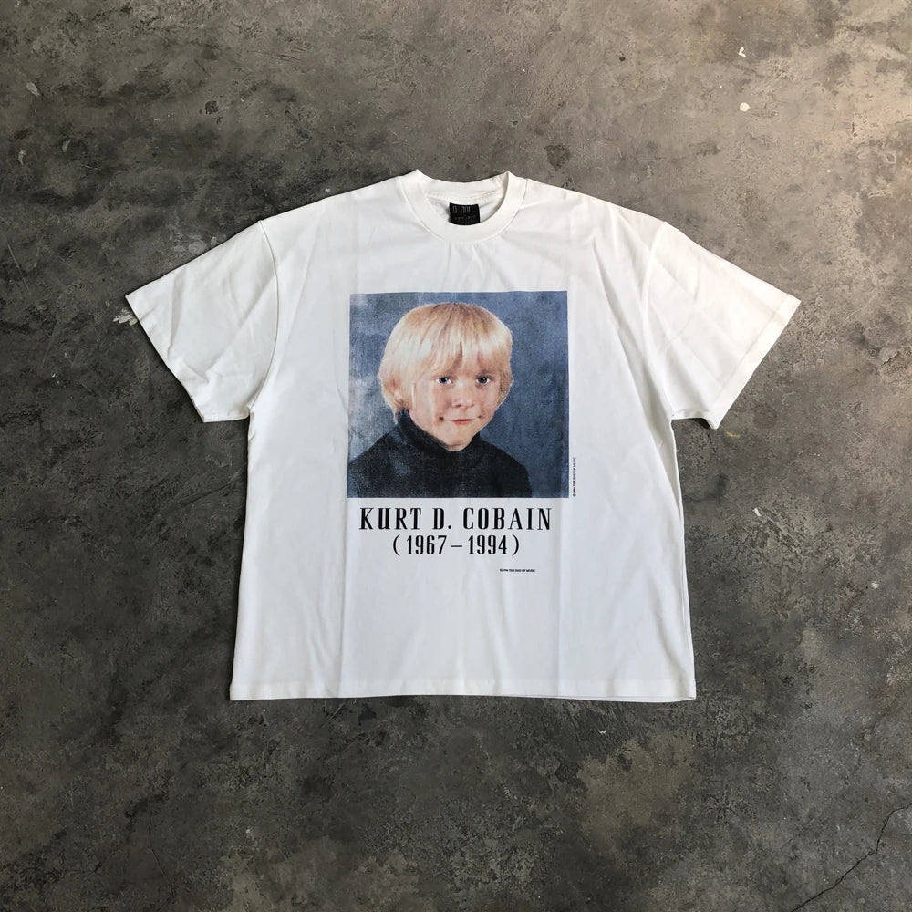 SAINT OF MICHAEL Best Quality Streetwear KURT COBAIN Graphics Printed 100%Cotton Loose Oversized Tee Casual Tops T Shirt For Men