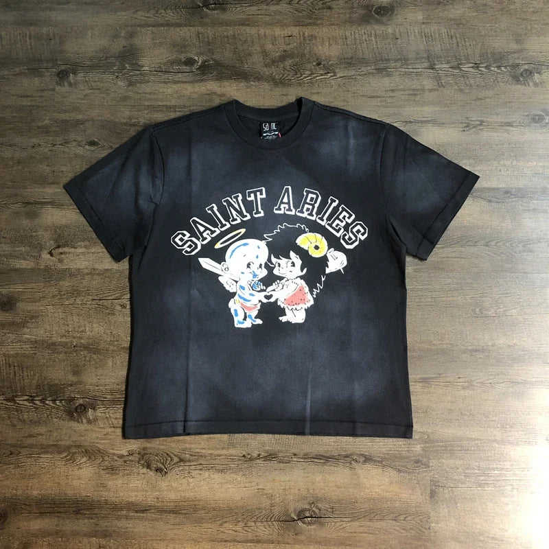 SAINT OF MICHAEL 1:1 Best Quality Streetwear American Style Tee Vintage Clothing Loose Oversized Tops 100%CottonT Shirt Men