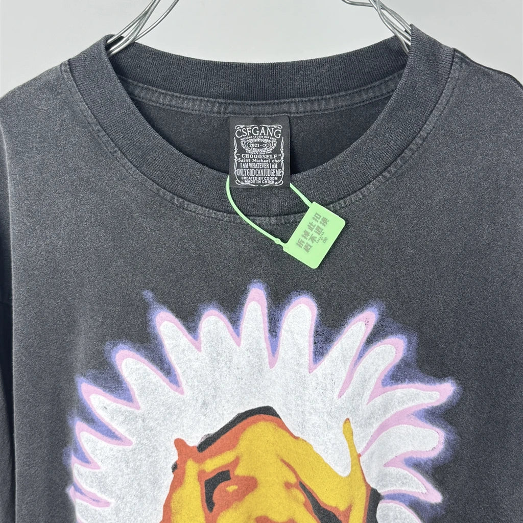 SAINT OF MICHAEL 1:1 Fashion Streetwear American Style Long Sleeves Tee Quality Printed Tops 100%Cotton Vintage T Shirt Men