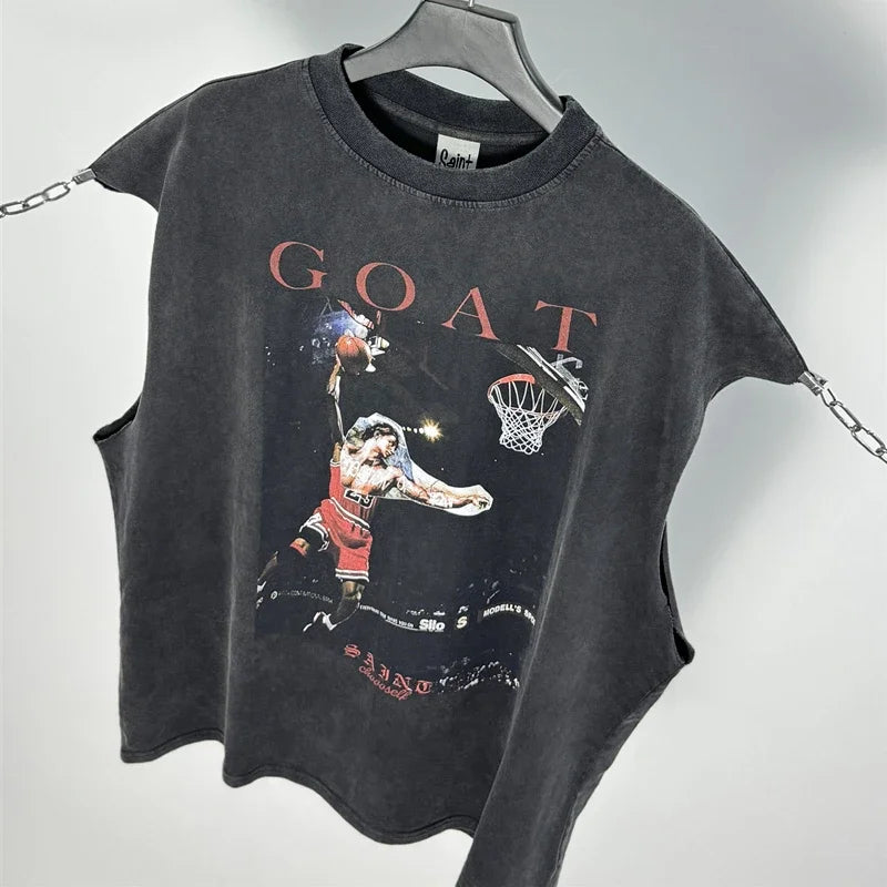 SAINT OF MICHAEL American Style Fashion Best Quality Tops Casual Summer 100%Cotton Loose Oversized Tops Vintage Vest For Men