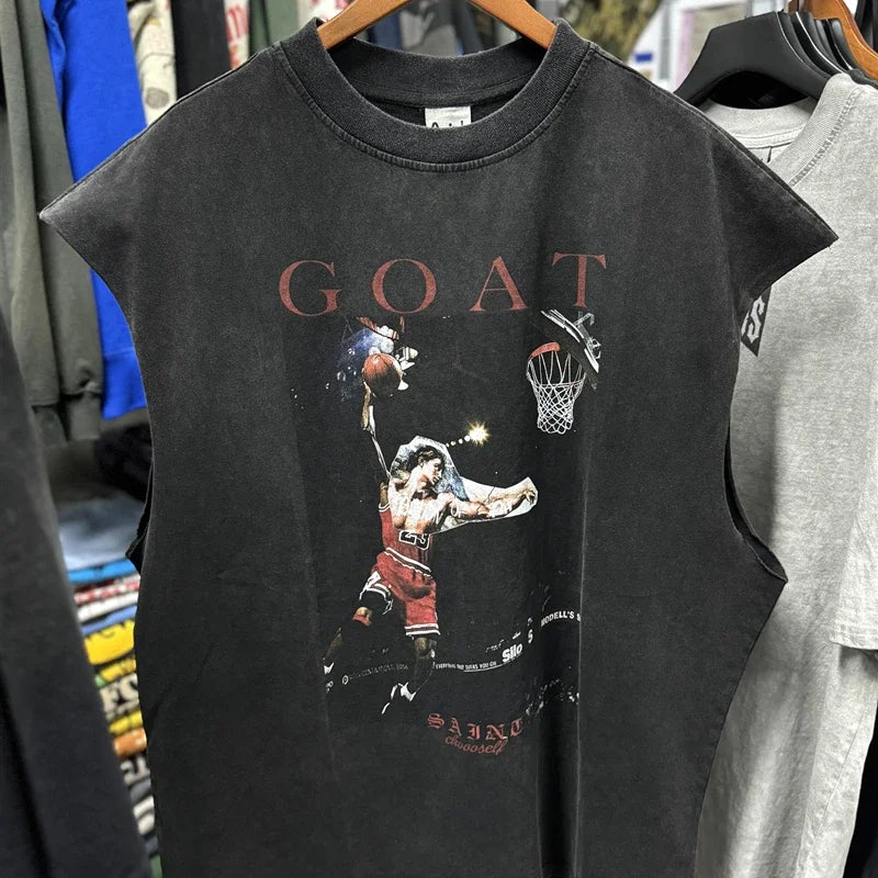 SAINT OF MICHAEL American Style Fashion Best Quality Tops Casual Summer 100%Cotton Loose Oversized Tops Vintage Vest For Men