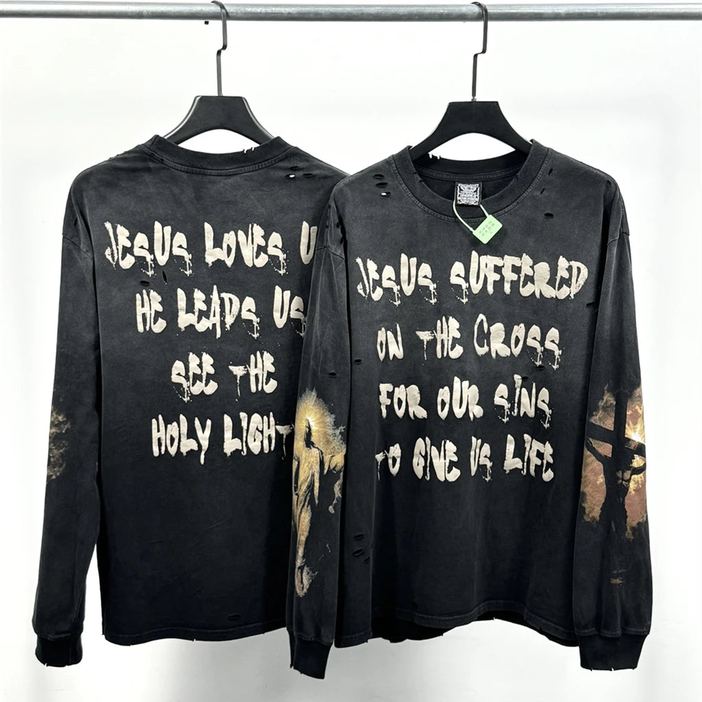 SAINT OF MICHAEL American Style Quality Streetwear Vintage Clothing Tops Loose Oversized Printed Tee 100%Cotton T Shirt Men