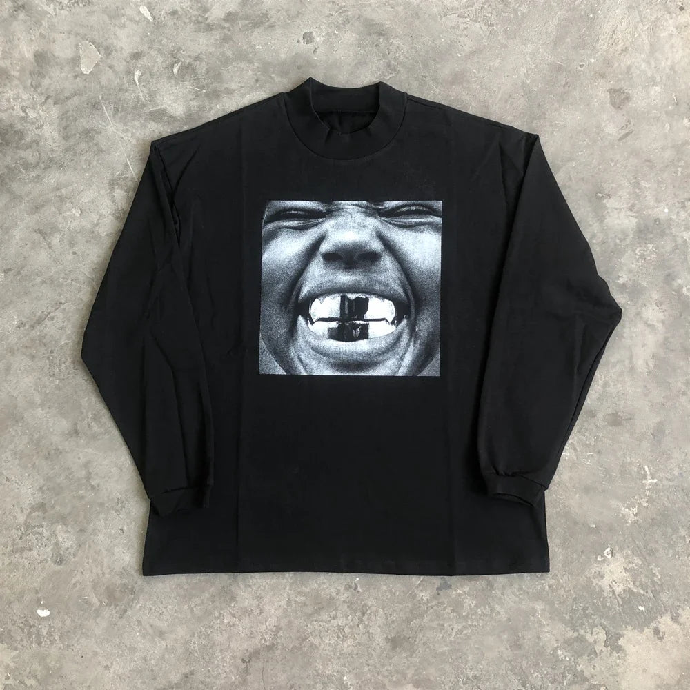 SAINT OF MICHAEL BULLY KANYE WEST Fashion Best Quality Vintage Printed Tops Casual Tee Loose Oversized Long Sleeves T Shirt Men