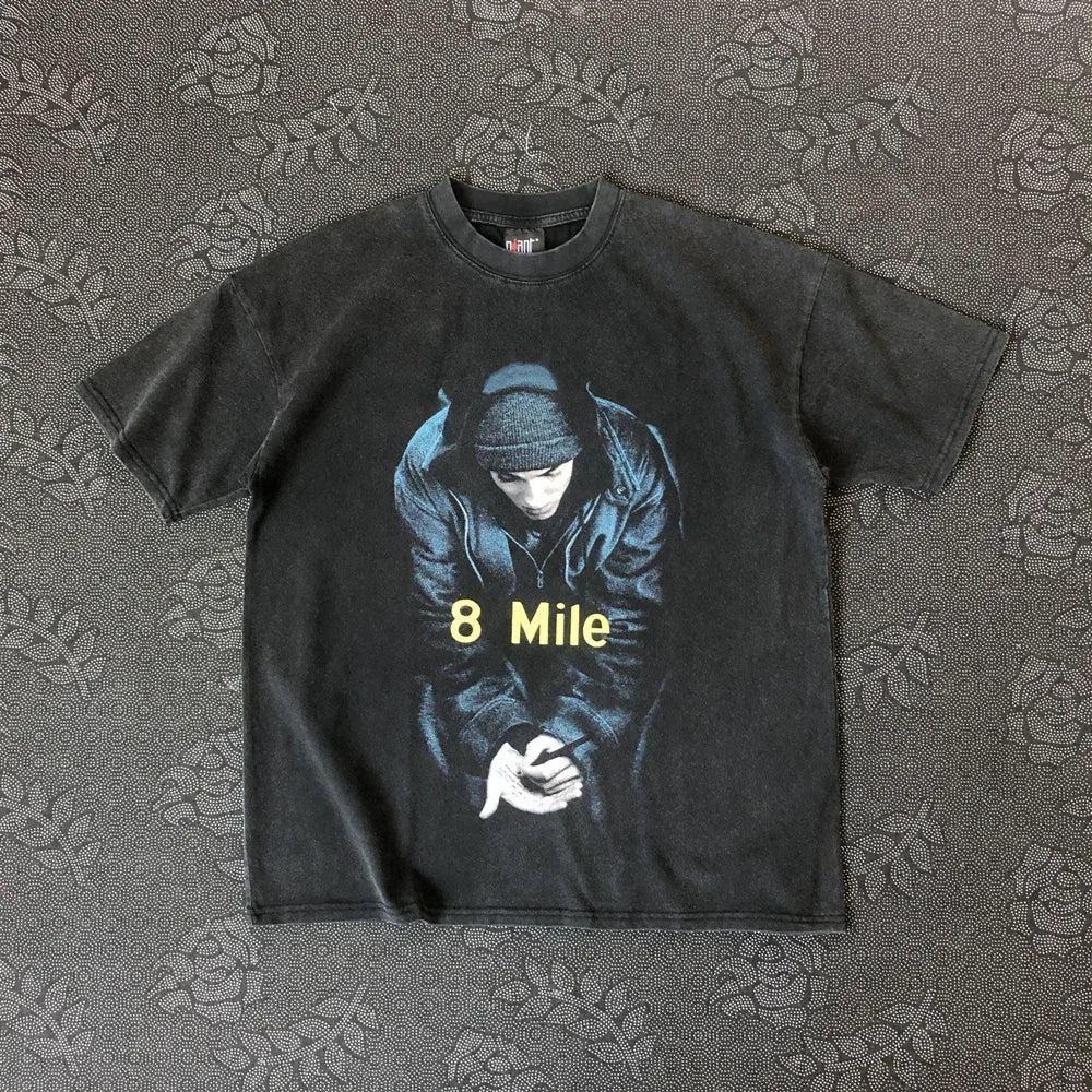 SAINT OF MICHAEL Eminem Character Washing 8 Mile Streetwear Vintage Loose Oversize Tee Casual Tops 100%Cotton T Shirt For Men