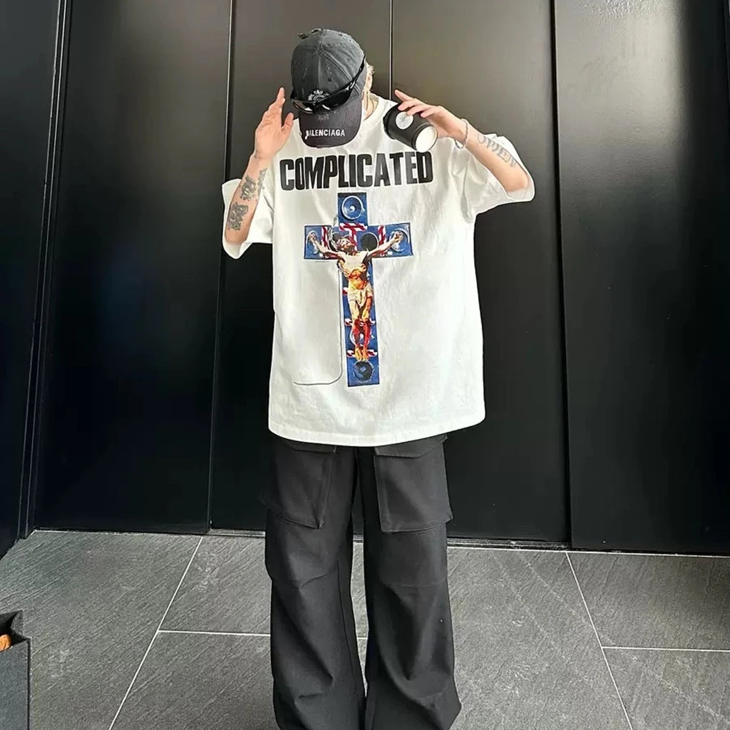 SAINT OF MICHAEL 1:1 Japanese Style Streetwear Fashion Printed Tee Loose Oversized Tops 100%Cotton Vintage T Shirt For Men