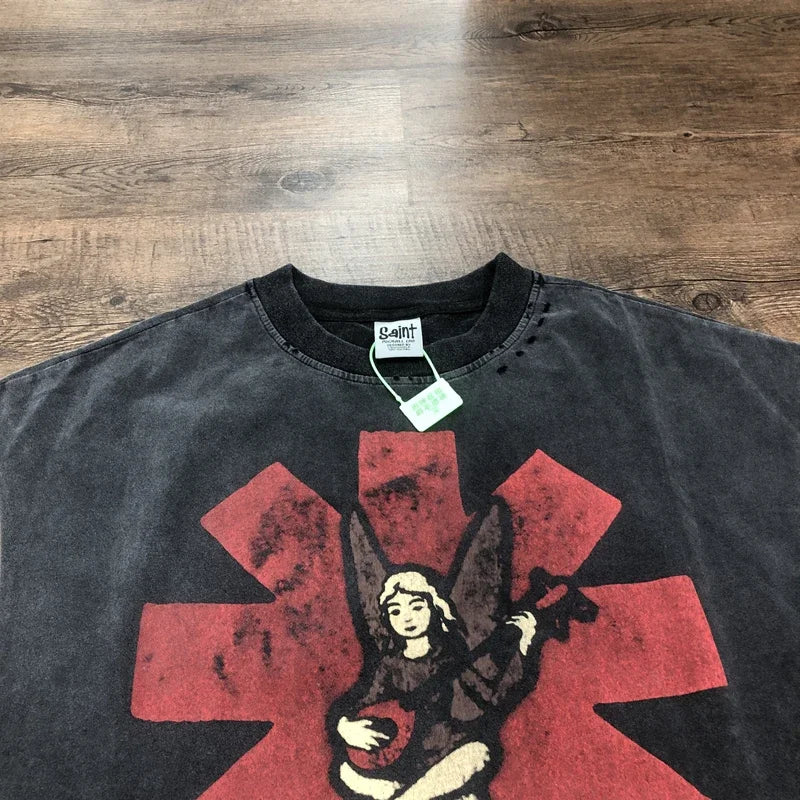 SAINT OF MICHAEL Fashion Vintage Clothing Streetwear Summer 100%Cotton Hole Tops Loose Oversized Printed Casual Vest For Men