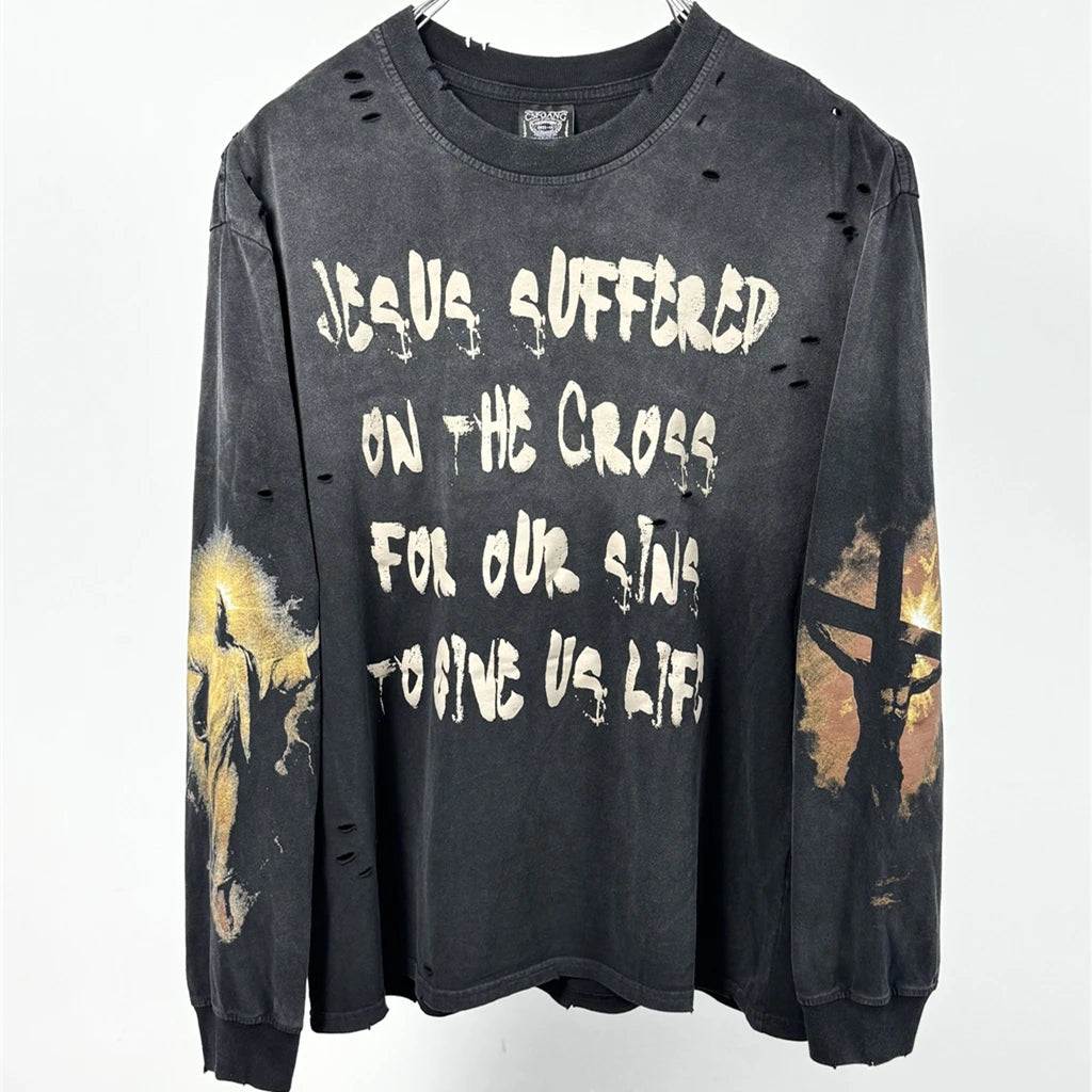 SAINT OF MICHAEL American Style Quality Streetwear Vintage Clothing Tops Loose Oversized Printed Tee 100%Cotton T Shirt Men