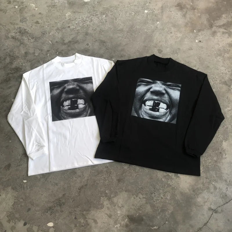 SAINT OF MICHAEL BULLY KANYE WEST Fashion Best Quality Vintage Printed Tops Casual Tee Loose Oversized Long Sleeves T Shirt Men