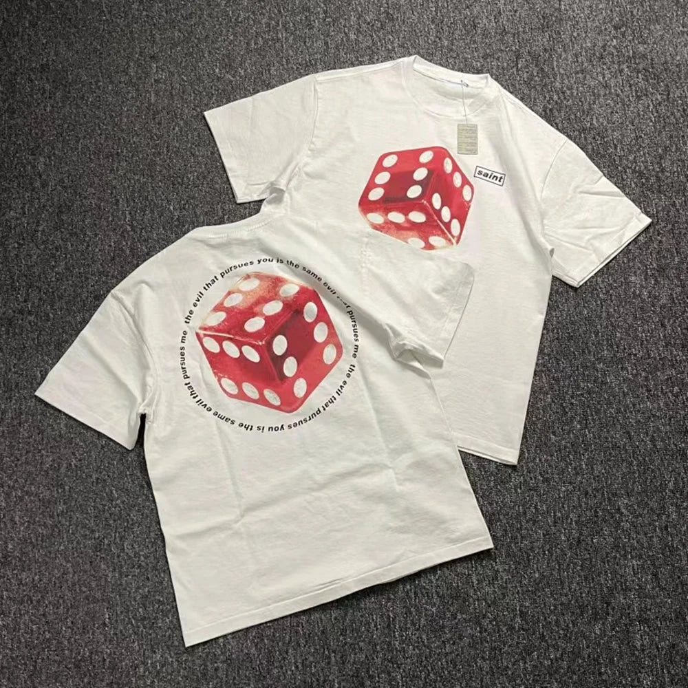 Saint OF Michael Streetwear Dice Printed Vintage Clothing Fashion Casual Tee Tops Cotton Loose Oversized T Shirt For Men