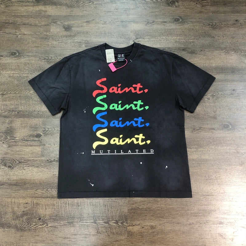 SAINT Of MICHAEL 1:1 Fashion American Style Streetwear Vintage Clothing Casual Tops Oversized Tee Loose Summer T Shirt Men