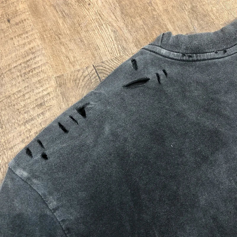 SAINT OF MICHAEL Fashion American Style Streetwear Vintage Hole Tee Casual 100%Cotton Loose Oversized Tops Summer T Shirt Men