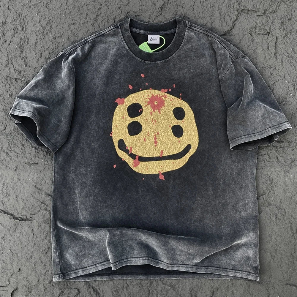 SAINT OF MICHAEL Best Quality Broken Retro Cotton Vintage Clothing Loose Oversized Tees Tops Graphic T Shirt For Men