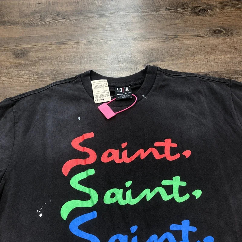 SAINT Of MICHAEL 1:1 Fashion American Style Streetwear Vintage Clothing Casual Tops Oversized Tee Loose Summer T Shirt Men