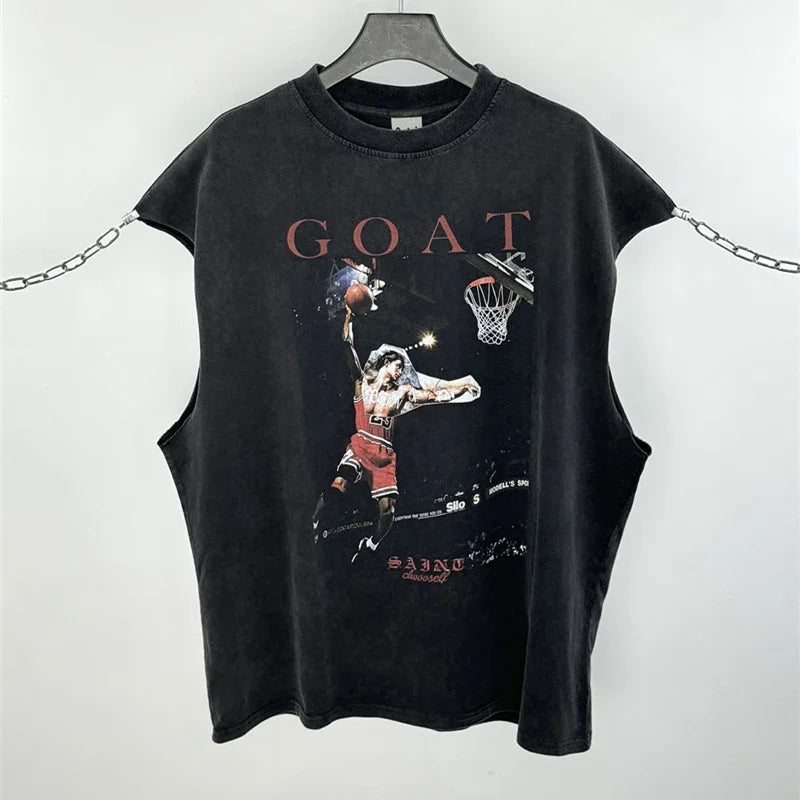 SAINT OF MICHAEL American Style Fashion Best Quality Tops Casual Summer 100%Cotton Loose Oversized Tops Vintage Vest For Men