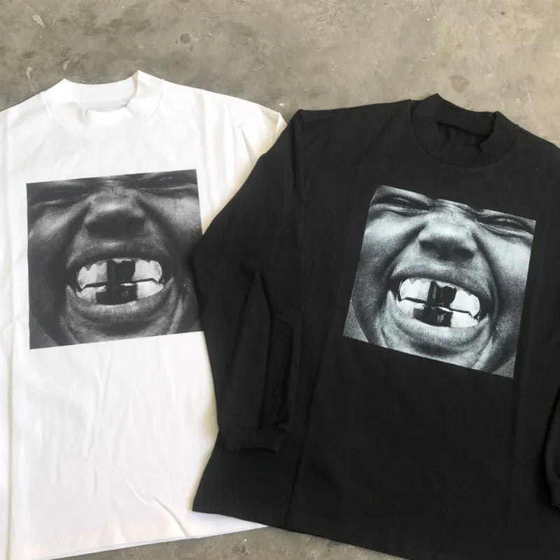 SAINT OF MICHAEL BULLY KANYE WEST Fashion Best Quality Vintage Printed Tops Casual Tee Loose Oversized Long Sleeves T Shirt Men