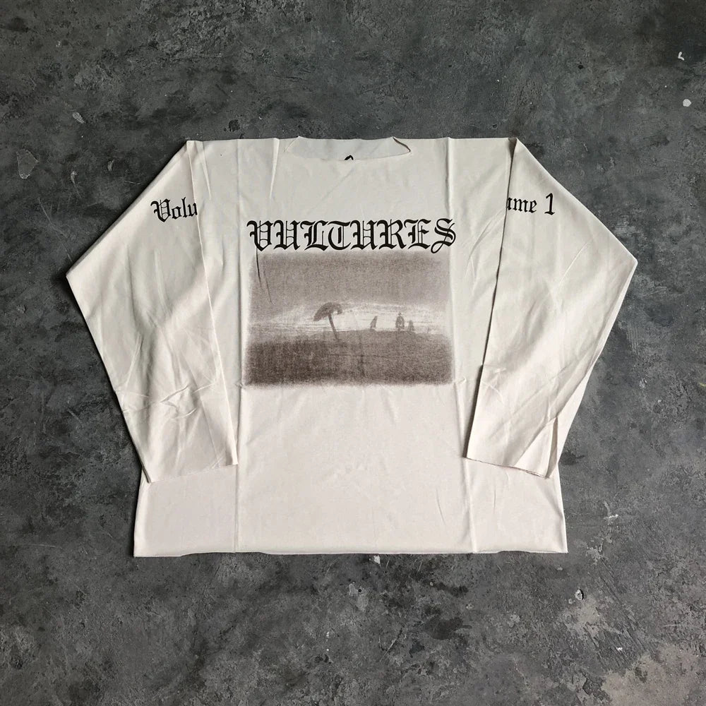 SAINT OF MICHAEL YE Vultures DONDA Kanye Quality Printed Long Sleeves 100%Cotton Casual Loose Oversized Tops T Shirt For Men