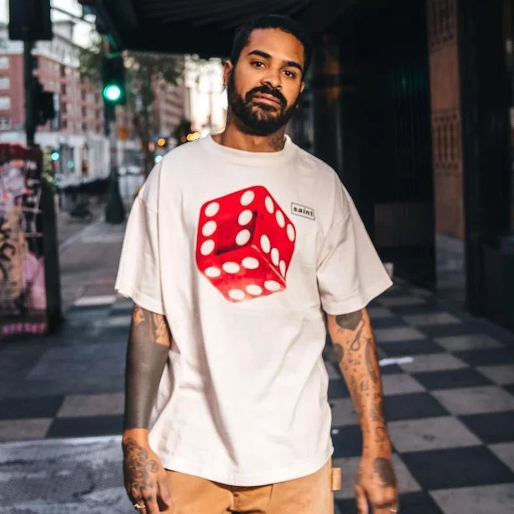 Saint OF Michael Streetwear Dice Printed Vintage Clothing Fashion Casual Tee Tops Cotton Loose Oversized T Shirt For Men
