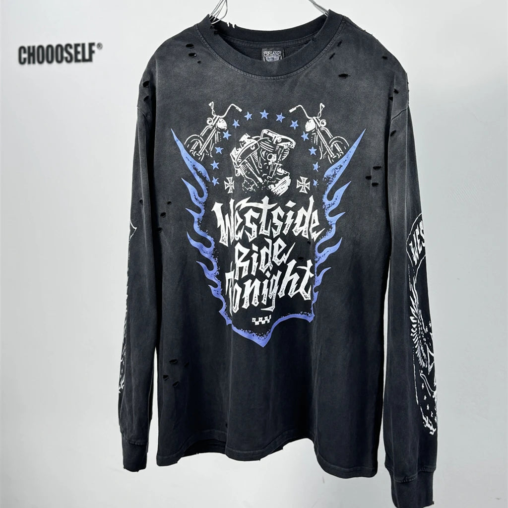 SAINT OF MICHAEL 1:1 American Style Streetwear Long Sleeves Tee Loose Oversized Casual Tops Vintage Clothing T Shirt Men