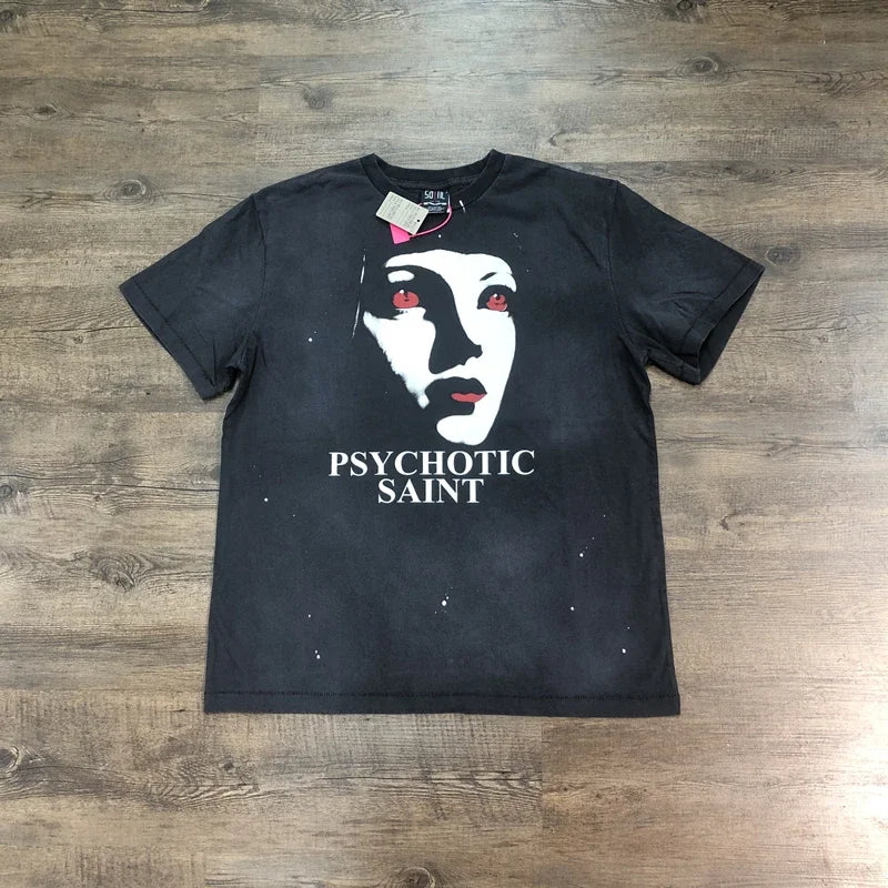 SAINT Of MICHAEL 1:1 American Style Best Quality Vintage Printed Tee Loose 100%Cotton Tops Oversized T Shirt For Men