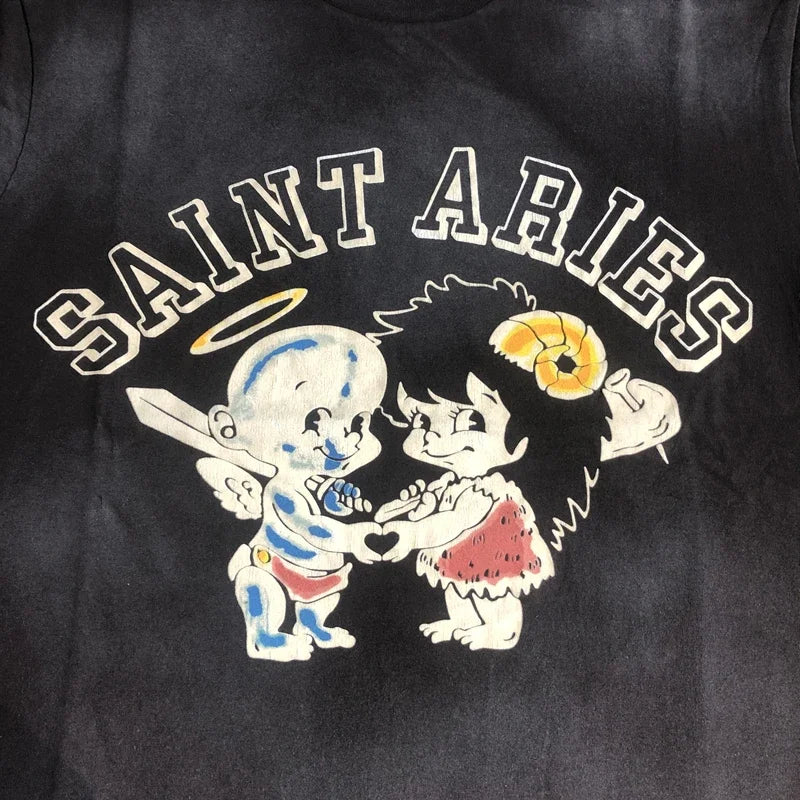 SAINT OF MICHAEL 1:1 Best Quality Streetwear American Style Tee Vintage Clothing Loose Oversized Tops 100%CottonT Shirt Men