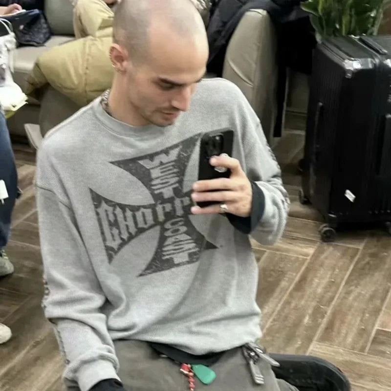 SAINT OF MICHAEL 1:1 Best Quality Streetwear Waffle Printed Tee Loose Oversize Long Sleeves Tops Vintage T Shirt For Men