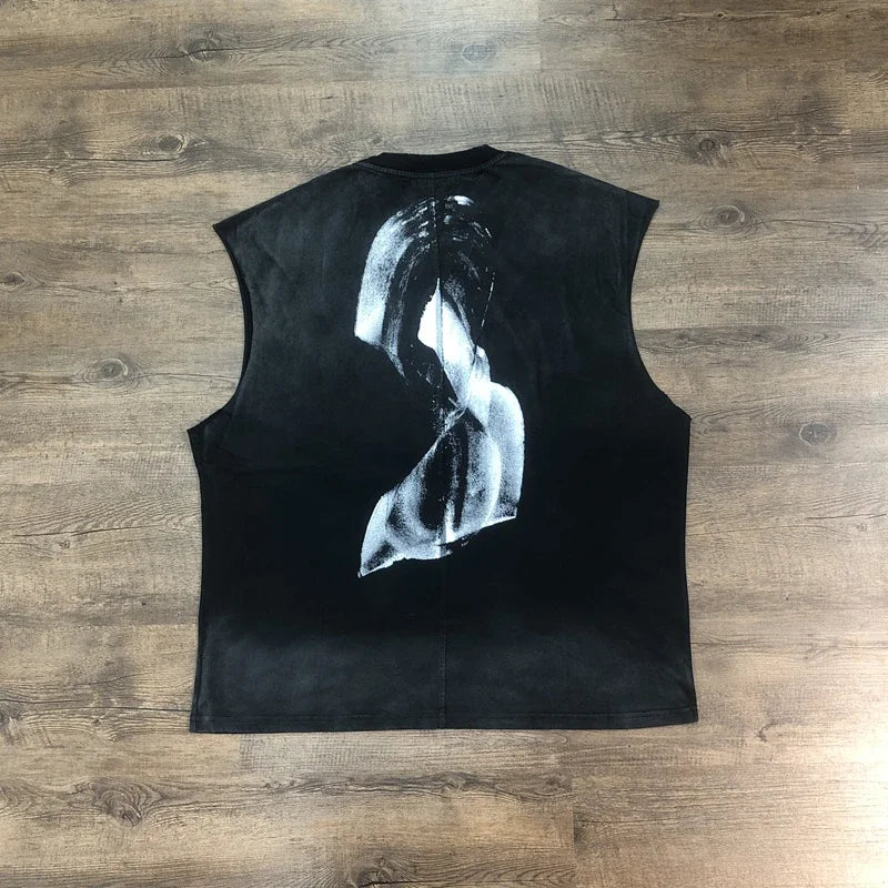 SAINT OF MICHAEL Best Quality IMPRESSION OF LOVE Vintage Clothing Hole Printed Loose 100%Cotton Tops Oversized Vest For Men