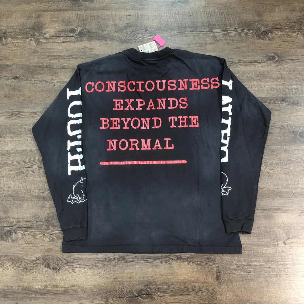 SAINT OF MICHAEL 1:1 Fashion American Style Streetwear Vintage Long Sleeves Tee Loose Oversized Tops 100%Cotton T Shirt Men