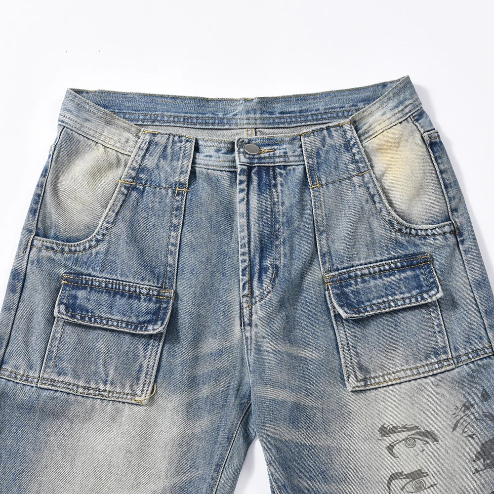 SAINT OF MICHAEL Fashion Streetwear Best Quality Vintage Hole Printed Jeans Casual Loose Zipper Trousers Pants For Men Woman