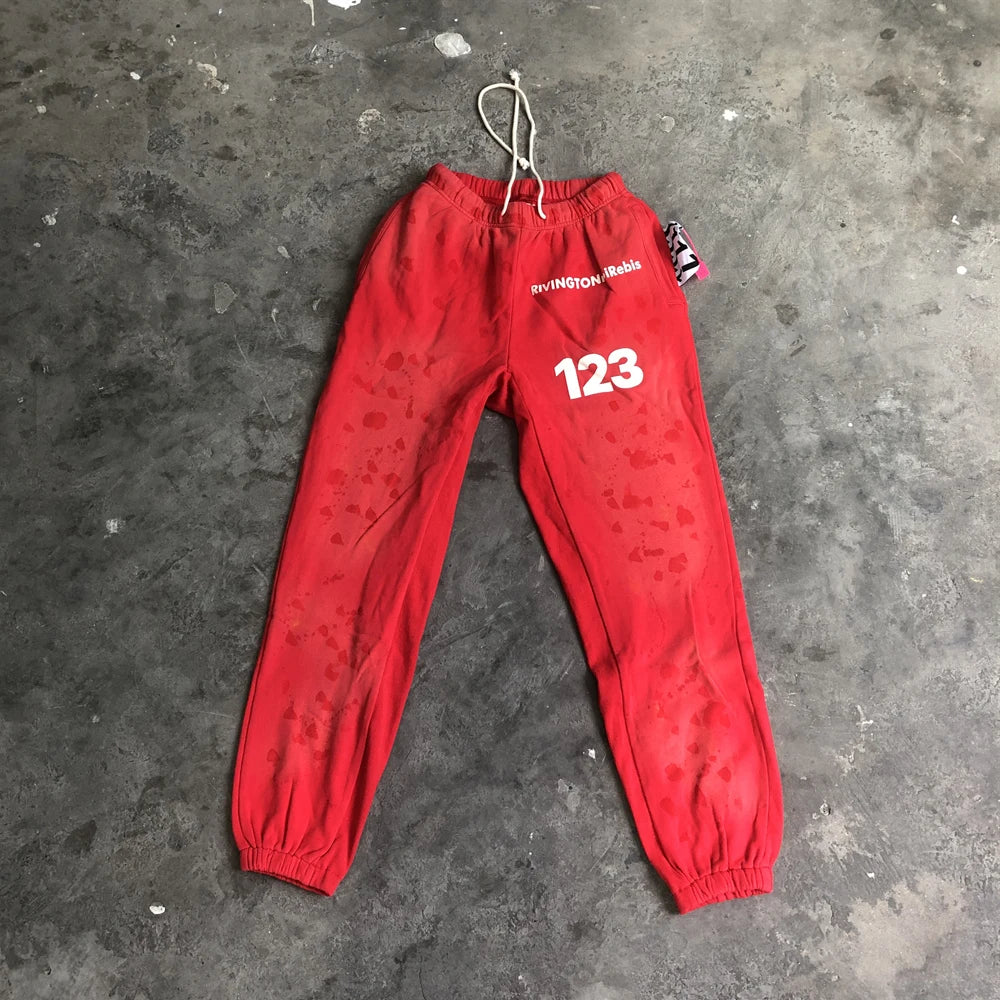 SAINT OF MICHAEL RRR123 Fashion Streetwear Vintage Printed Sweatpants Casual Loose 100%Cotton Drawstring Pants For Men Unisex