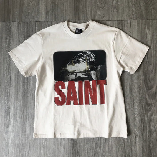 Fashion Luxury Brand SAINT OF MICHAEL High Street Astronaut Graphics Printed Vintage Clothing Tops Tees T Shirt For Men
