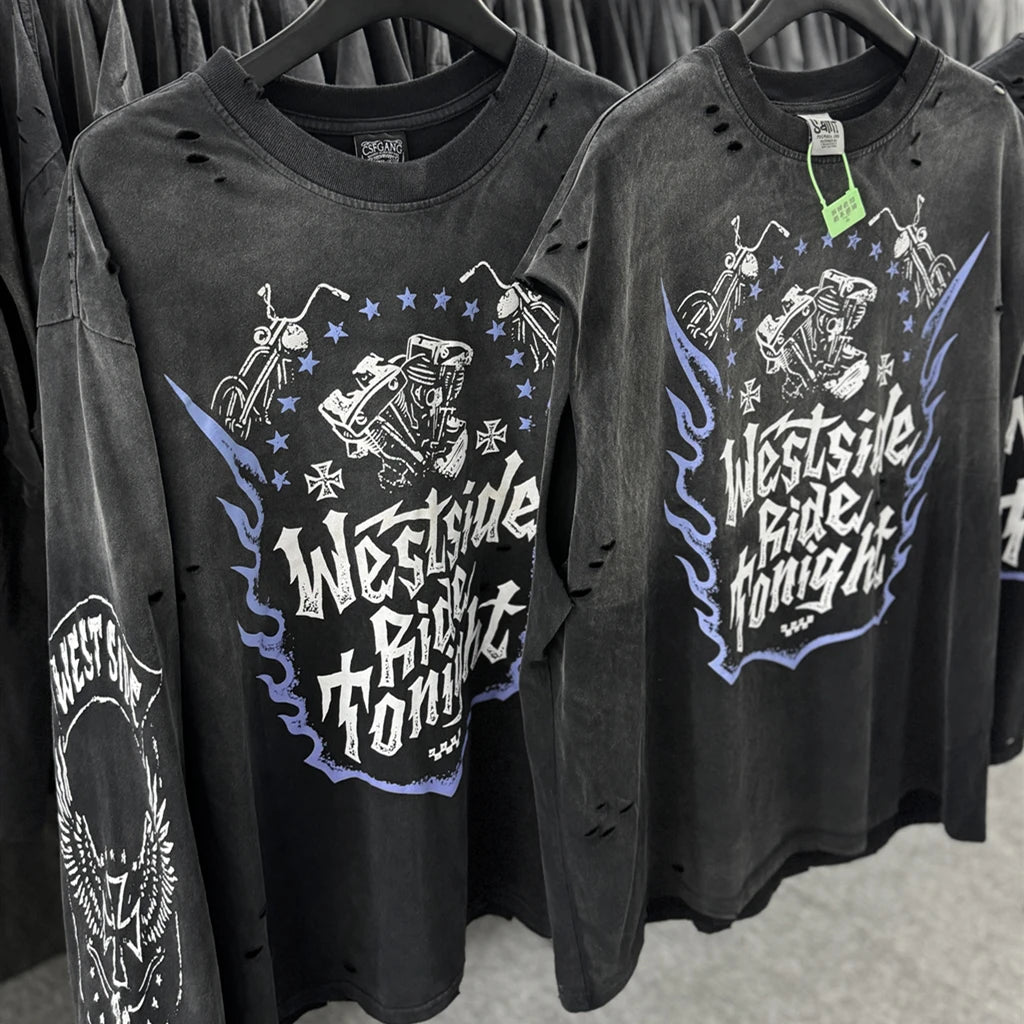 SAINT OF MICHAEL 1:1 American Style Streetwear Long Sleeves Tee Loose Oversized Casual Tops Vintage Clothing T Shirt Men