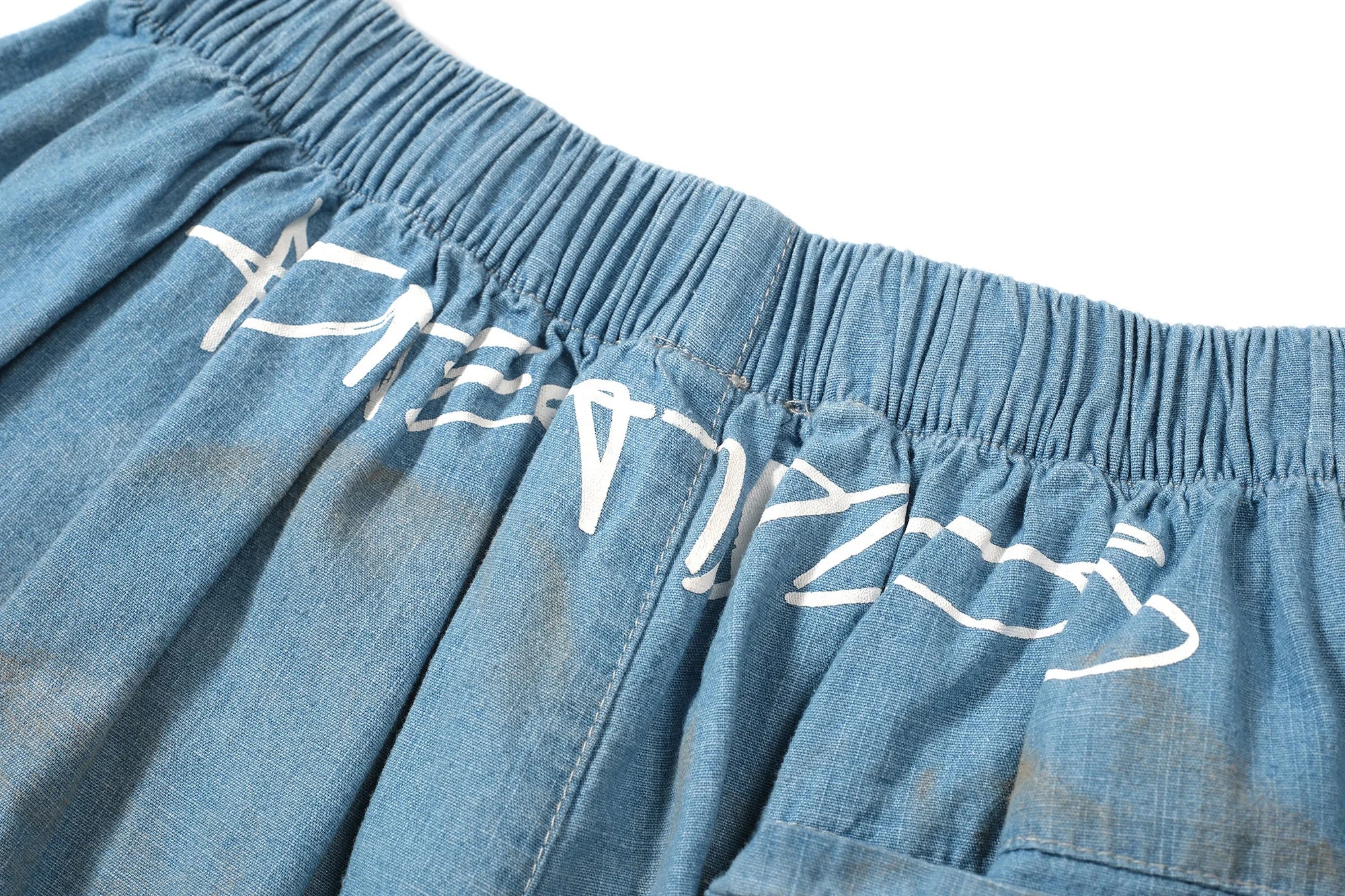 Kanye West 2026 New Distressed Colored Lettering Denim Pants  Wash Hip Hop Style Casual Fit Four Pockets shorts for Men