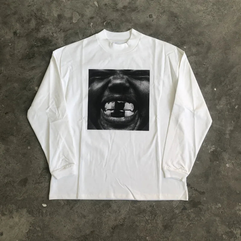 SAINT OF MICHAEL BULLY KANYE WEST Fashion Best Quality Vintage Printed Tops Casual Tee Loose Oversized Long Sleeves T Shirt Men