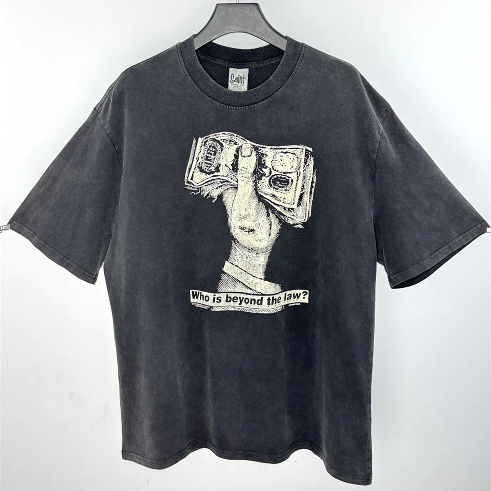 SAINT Of MICHAEL Fashion Streetwear Best Quality Creativity Printed Vintage Tee 100%Cotton Tops Oversize Loose T Shirt For Men