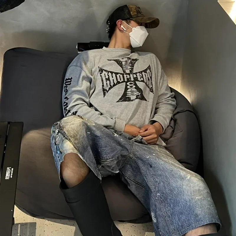 SAINT OF MICHAEL 1:1 Best Quality Streetwear Waffle Printed Tee Loose Oversize Long Sleeves Tops Vintage T Shirt For Men