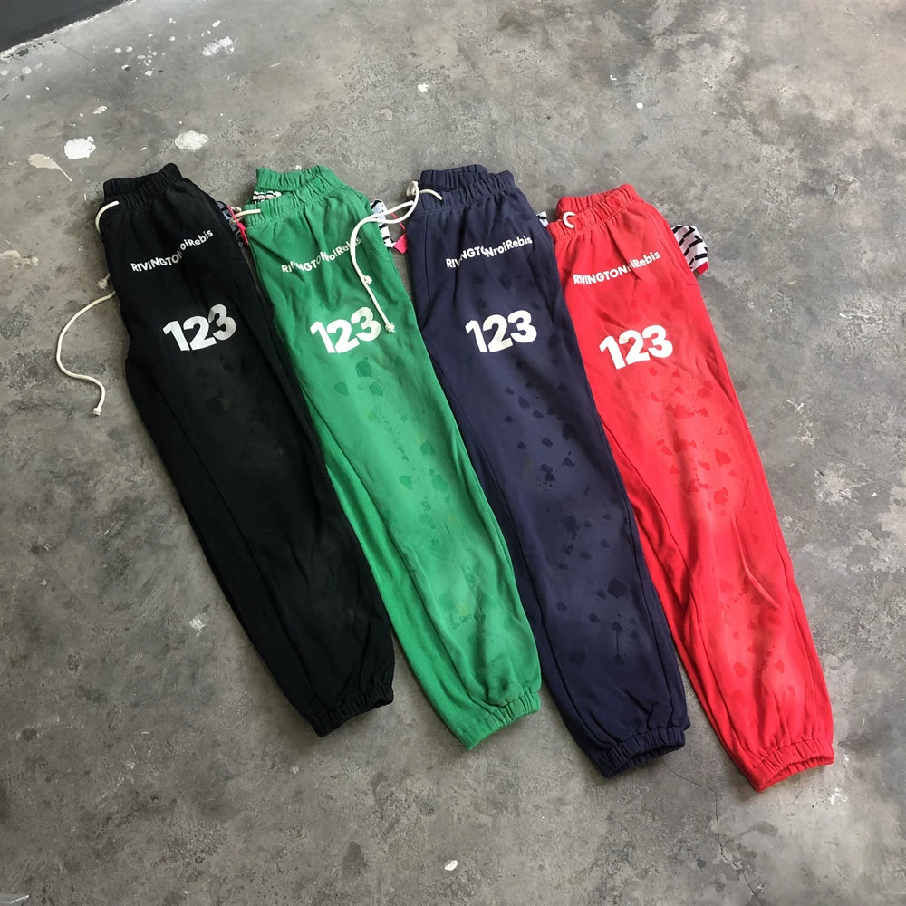 SAINT OF MICHAEL RRR123 Fashion Streetwear Vintage Printed Sweatpants Casual Loose 100%Cotton Drawstring Pants For Men Unisex