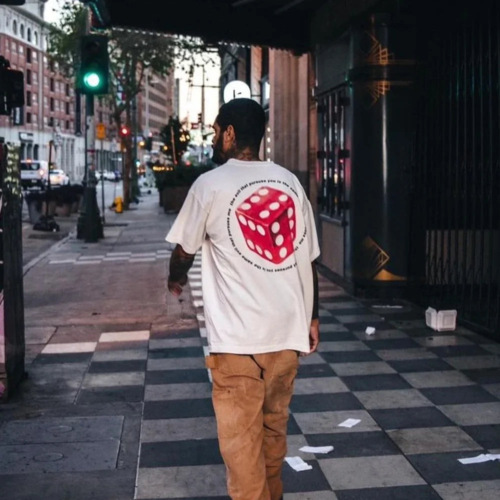 Saint OF Michael Streetwear Dice Printed Vintage Clothing Fashion Casual Tee Tops Cotton Loose Oversized T Shirt For Men