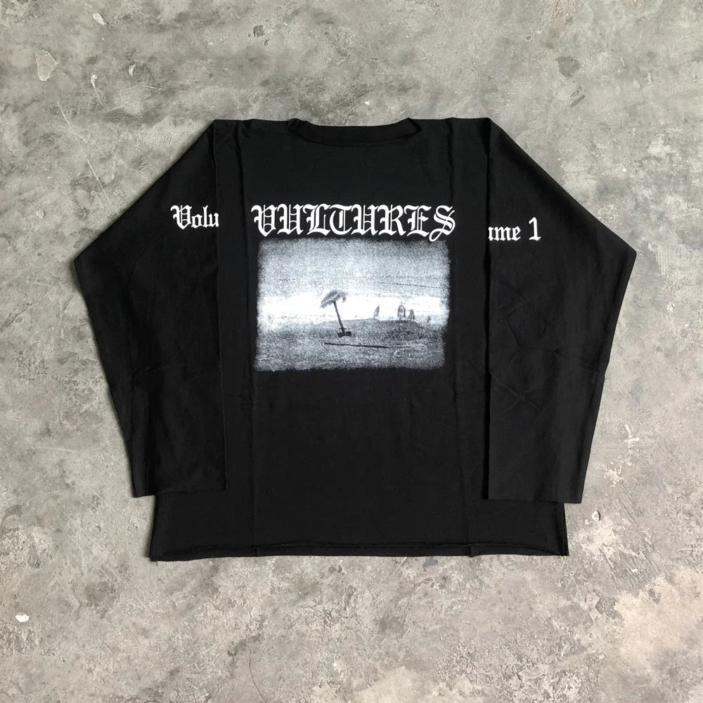 SAINT OF MICHAEL YE Vultures DONDA Kanye Quality Printed Long Sleeves 100%Cotton Casual Loose Oversized Tops T Shirt For Men