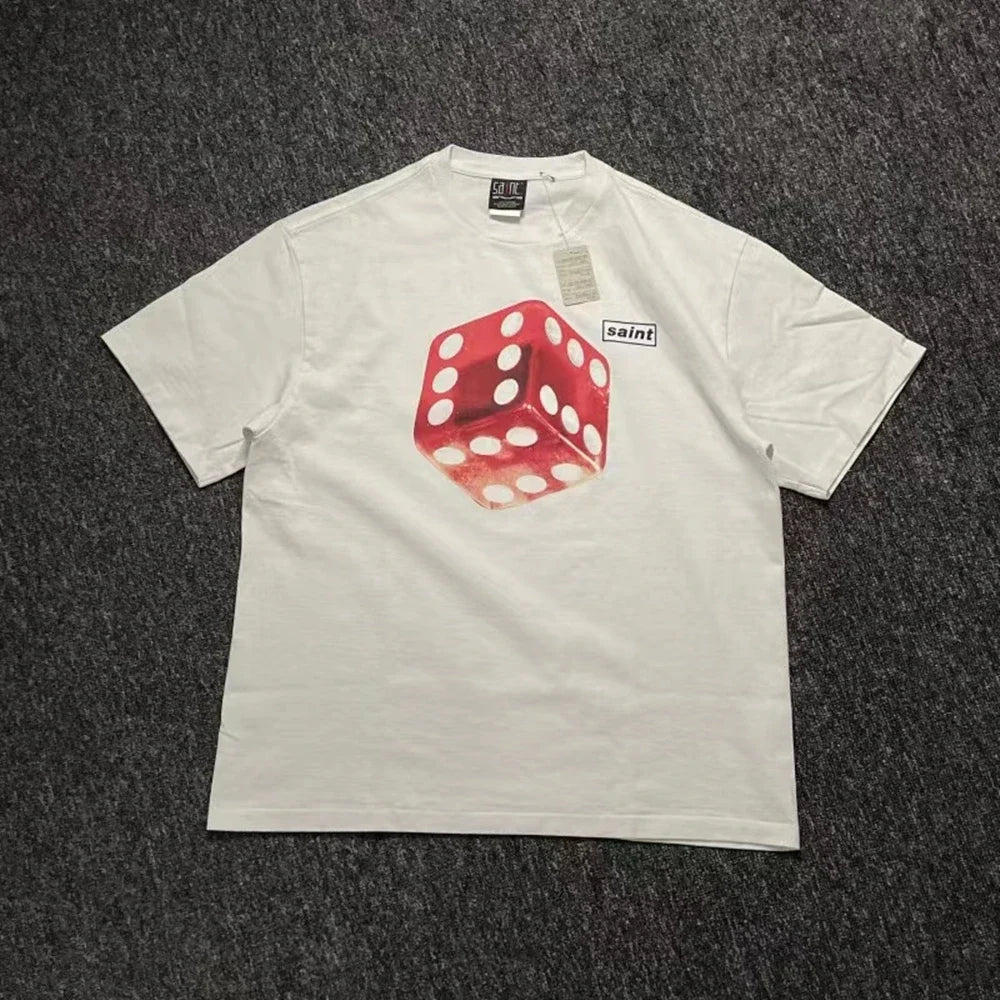 Saint OF Michael Streetwear Dice Printed Vintage Clothing Fashion Casual Tee Tops Cotton Loose Oversized T Shirt For Men