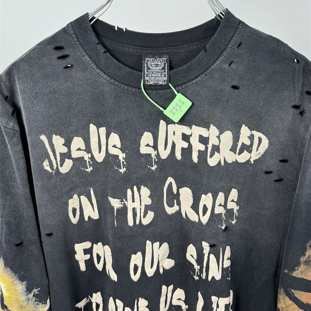 SAINT OF MICHAEL American Style Quality Streetwear Vintage Clothing Tops Loose Oversized Printed Tee 100%Cotton T Shirt Men